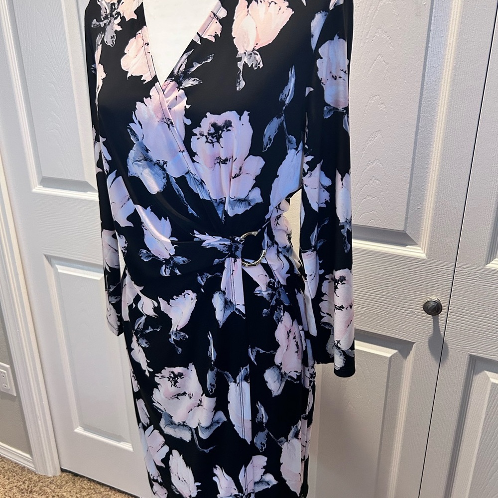 Floral Wrap Dress in Black and Pink